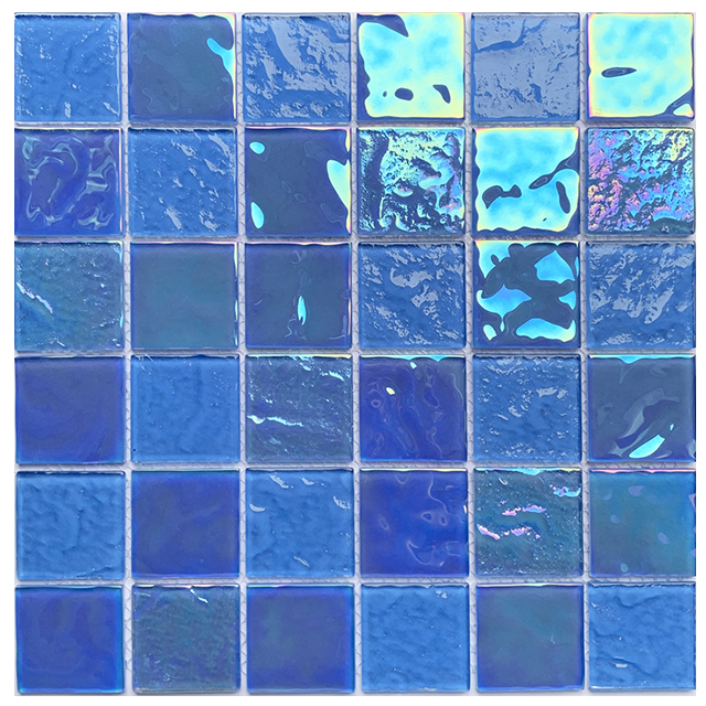 Mosaicos de vidro azul com efeito iridescente quadrado 48x48mm